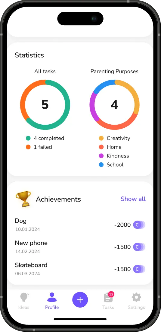 interface of home schedule app for kids